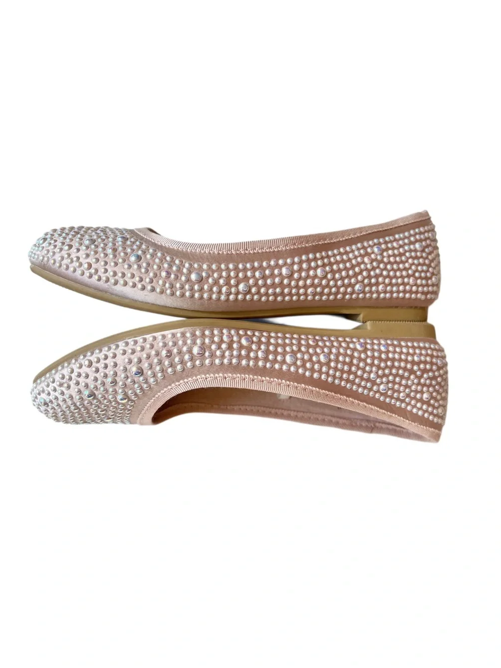 Cat & Jack Blush Pink Pearl-Stud Ballet Flats - Non-Marking | Girls Size 13